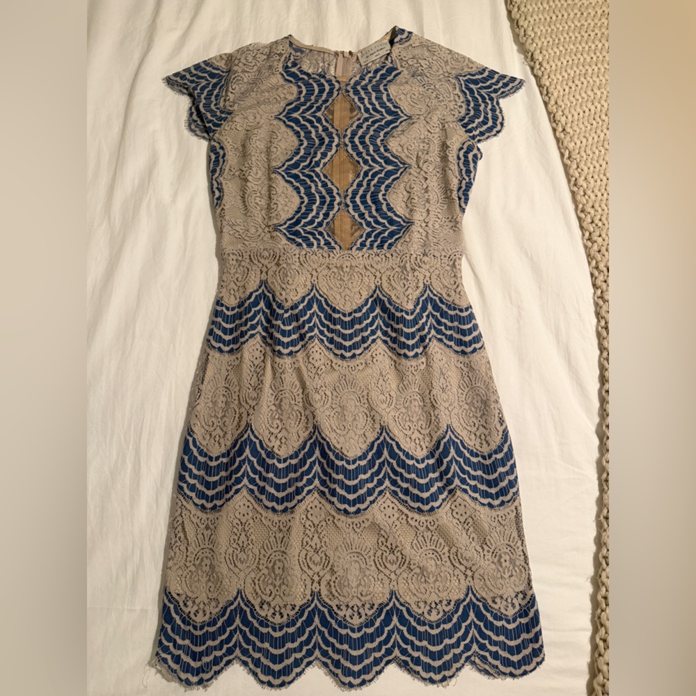 Blue and Tan Lace Dress